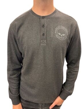 Harley-Davidson Black Long Sleeve Henley with Subtle Skull Logo